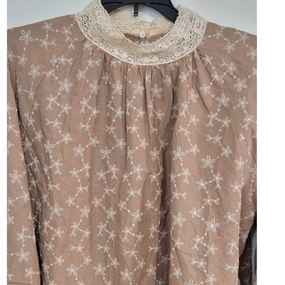 Zara Shirt Womens Medium Long Sleeve Lace Embroidered Flowers Cottagecore Boho - Picture 3 of 9